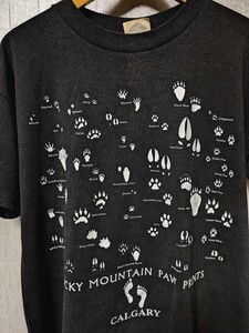 希少90s!ヴィンテージ!カナダ製!シティスケープCITY SCAPE動物アニマル足跡メンズ半袖プリントTシャツビンテージ古着送料安