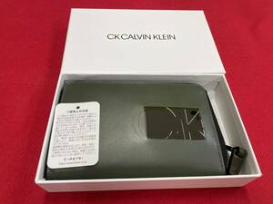 CK カルバンクライン ほぼ未使用品 二つ折りラウンドファスナー財布 837604 グリーン系 CALVIN KLEIN 外箱付