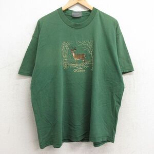 XL/古着 リー Lee 半袖 ビンテージ Tシャツ メンズ 00s シカ 刺繍 大きいサイズ コットン クルーネック 緑 グリーン 24jun24