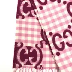 GUCCI ピンク チェック柄 GGロゴ マフラー 箱付き