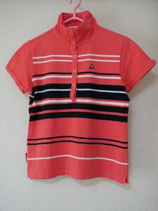 LE COQ GOLF ルコックゴルフ レディース ハイネック半袖Tシャツ ボーダー柄 ピンク系 M