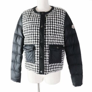 極美品◎モンクレール 23-24AW BECASSE 千鳥格子 ツイード使い ノーカラー ダウンジャケット黒 白 1 ハンガー・ガーメント付き 正規品