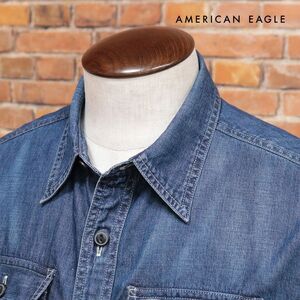 AMERICAN EAGLE/Mサイズ/セルビッチ デニムシャツ 1152-1053 ウォッシュ加工 胸ポケット 長袖 新品/インディゴ/jb125/