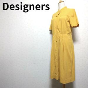 Designers プレーンイエローカラーデザイン カジュアル 半袖ロングワンピース レディースファッション