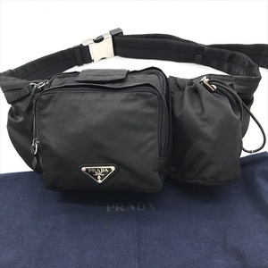 良品 PRADA プラダ 三角ロゴ ロゴ金具 ナイロン テスート ボディ バッグ ウエストポーチ ブラック k4141