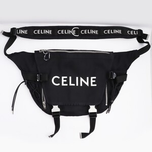 CELINE ミディアム トレッキング メッセンジャーバッグ プリント入りナイロン ブラック 198692DMT-38SI セリーヌ ショルダー バック ロゴ