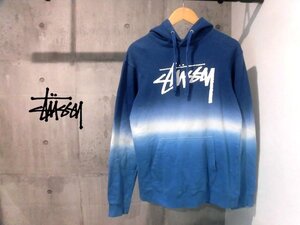 STUSSY ステューシー ストックロゴプリント グラデーション プルオーバー パーカー M/スウェット フーディ/メンズ/青 ブルー