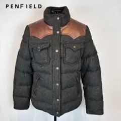 ★PENＦIELD★ペンフィールド★S★黒緑ツィードダウンジャケット★天然皮革