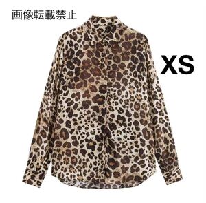 vintage ヴィンテージ レトロ レオパード 豹柄 シャツ ブラウス トップス XSサイズ レディース★ZARA 好きな方に★秋新作 新品未使用★