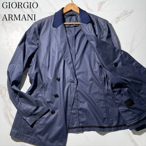 極美品!!超希少XXXL【最高級レザータグ】ジョルジオアルマーニ テーラードジャケット 革タグ ブレザー GIORGIO ARMANI メンズ 54 光沢 伸縮