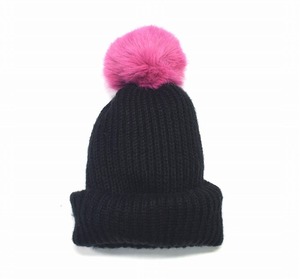 ZARA（ザラ）ボンボン ニットキャップ WOOL KNIT CAP ワッチ ビーニー ウール Free Pom Pom ポンポン ユニセックス 黒 ピンク BLACK