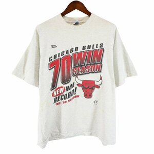 90年代 USA製 NBA シカゴ・ブルズ プリント半袖Ｔシャツ プロチーム バスケ 霜降り ライトグレー (メンズ XXL) 中古 古着 O5076