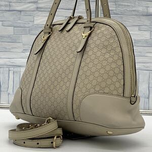 最高級品●GUCCI グッチ マイクロ シマ GG柄 総柄 2way トートバッグ ショルダー ハンド 肩掛け 斜め掛け レザー クリーム系 ドーム型 1円