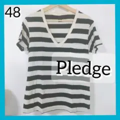 Pledge Tシャツ ボーダー Vネック 胸ポケット 48 プレッジ コットン