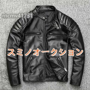 レザージャケット 本革 ハーレー牛革 シングルライダース カウハイド 革ジャン メンズファッション バイクレザー 機関車 S～6XL