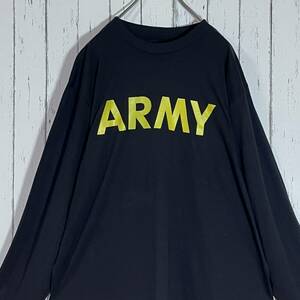 アメリカ軍 米軍 ARMYプリント APFU トレーニングウェア ロングスリーブ L/S Tシャツ 長袖Tシャツ ロンT LARGE ブラック イエロー 20203004