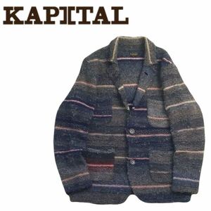 極美品 名作 KAPITAL ネイティブボーダー 蓄熱保温 ウール ニット ブランケット カバーオール ジャケット メンズ3 キャピタル 日本製 X