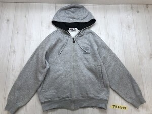 FILA フィラ メンズ 裏起毛 ロゴワッペン 刺繍入 ジップスウェットパーカー S 杢グレー