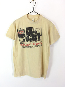 レディース 古着 80s USA製 Schulet Reunion 「I Survived」 モノクロ メモリー フォト Tシャツ S 古着