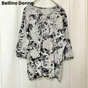 st956 Bellino Donna/総柄カットソー胸元フリル/5分袖トップス