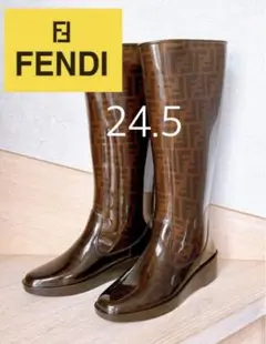 ★極美品　FENDI レインブーツ　ズッカ柄　ダークブラウン　24.5 39