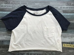 H&M エイチアンドエム レディース ラグラン カットオフ クロップド 半袖Tシャツ M 白紺