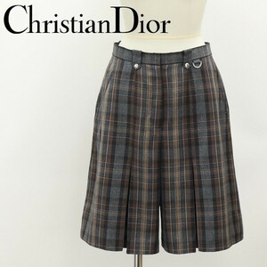 美品 ヴィンテージ◆Christian Dior SPORTS クリスチャン ディオール チェック柄 ウール タック キュロット パンツ M