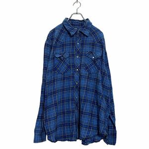 Wrangler 長袖 チェック ウエスタンシャツ 2XL ブルー ライトブルー ラングラー ビッグサイズ ネルシャツ 古着卸 アメリカ仕入 a603-6817