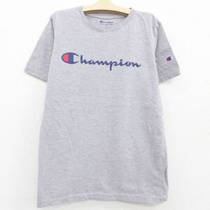 古着 チャンピオン champion 半袖 Tシャツ キッズ ボーイズ 子供服 ビッグロゴ クルーネック グレー 霜降り 22may13