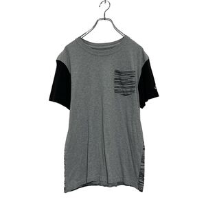 NIKE 半袖 プリント ポケットTシャツ M グレー ブラック 切替 ナイキ クルーネック 古着卸 アメリカ仕入 a607-5308