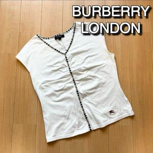 バーバリーロンドン BURBERRY LONDON ノースリーブ タンクトップ ノバチェック ホワイト 白ホースロゴ サイズ1