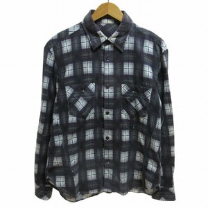 ナンバーナイン NUMBER (N)INE 美品 09AW A CLOSED FEELING期 ライトネルシャツ 転写チェック 長袖 白 紫 ホワイト パープル 3