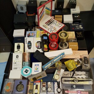 ケース入り腕時計まとめて CITIZEN CASIO swatch TIMEX Disney adidas GUESS J-AXIS など懐中時計含む合計77個 ジャンク