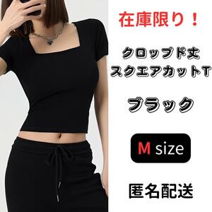 レディース Ｍサイズ ブラック クロップド丈 Tシャツ かわいい セクシー 韓国 ショート トップス 韓国 インナー オルチャン おしゃれ 綺麗