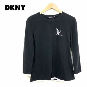 1K3080-W◆DKNY ダナキャランニューヨーク 綿ニット プルオーバー 長袖 ロゴ シンプル レディース◆size:M-L ブラック コットン