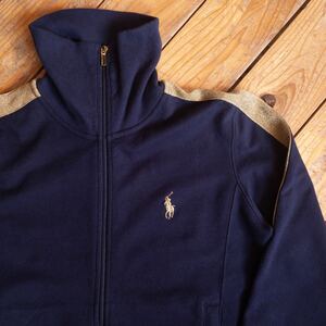 USA古着 Ralph Lauren ラルフローレン フルジップスウェット レディース ネイビー ゴールド ワンポイント カジュアル ジャージ S0908