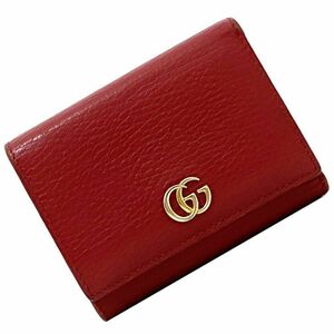 グッチ 三つ折り 財布 ec-21063 レッド マーモント 474746 美品 GG グレイン レザー 中古 GUCCI