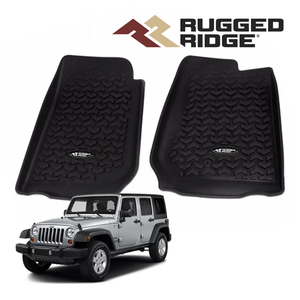 RUGGED RIDGE 正規品 フロアマット ラバーマット ブラック RUGGED RIDGEロゴ入 左右分セット ジープ JK ラングラーアンリミテッド