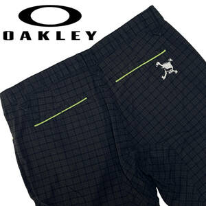 OAKLEY オークリー スカル ゴルフパンツ 34 (約85cm） 刺繍 チェック柄 コットンパンツ メンズ