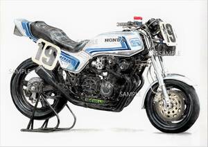 Ａ４プリントです　ホンダCB750F　フレディスペンサー　水彩画　　バイクイラスト　　　