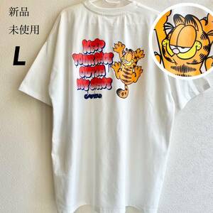 希少【L】garfield ガーフィールド 刺繍入り ゆったり 半袖 Tシャツ レディース●メンズ 古着 アメカジ アメコミ チュニック ワンピース/白