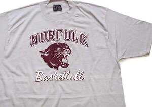 デッドストック★80s USA製 NORFOLK Basketball Tシャツ グレー XL★オールド ビンテージ スポーツ バスケ クロヒョウ マスコット