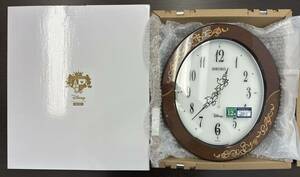  #6067【現状保管品】SEIKO セイコー 壁掛け時計 ディズニー Disney ミッキー ミニー 電波時計 FS510B 茶 アラベスク柄 茶唐草柄模様