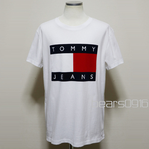 新品アメリカ購入品 TOMMY HILFIGER トミーフィルフィガー フロッキー角ロゴプリント 半袖Ｔシャツ 白XL