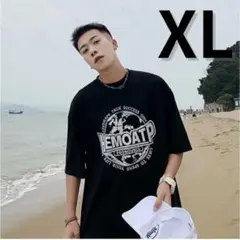 【残りわずか】半袖　Ｔシャツ　ストリート　ユニセックス　黒　XL　韓国　ブラック