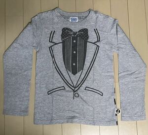 RUGGED WORKS ラゲッドワークス☆長袖 Tシャツ ロンT グレー☆子供服 130☆蝶ネクタイ プリント ボーダー