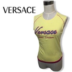 ★VERSACE ヴェルサーチ★レディース ノースリーブ カットソー タンクトップ トップス イエロー ロゴ size S 管:C:10