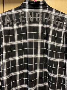 正規 19SS BALENCIAGA バレンシアガ バック ロゴ プリント チェック シャツ 黒白灰 37 556878 TDM03