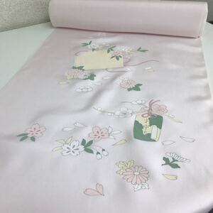 N070 定価55,000円 絹100% 春江産高級精華ちりめん(重目) 厄除招福 絵馬襦袢未仕立て 和裁 反物 もも色（フジ） 特選精華 ※10 