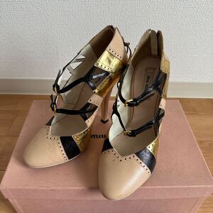 ミュウミュウ miumiu ストラップパンプス ブーティ 39 ハイヒール リボン 